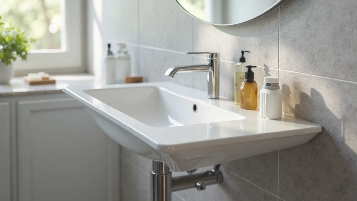 półka z płytek pod umywalkę