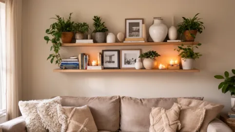 półki w salonie nad kanapą